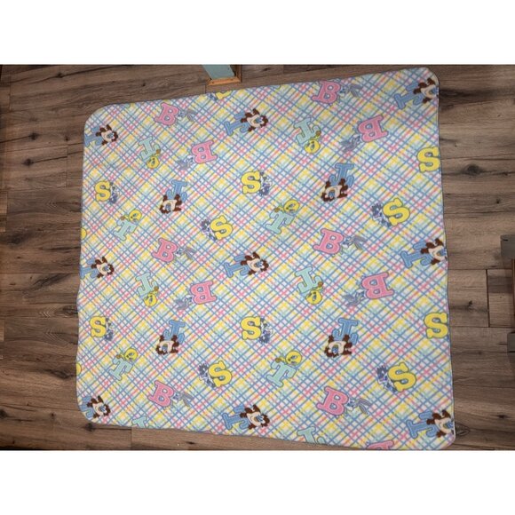 Looney Tunes Baby Blanket Soft Fleece 44x42 Inches Pastel Plaid With Cartoon Cha - Picture 2 of 6